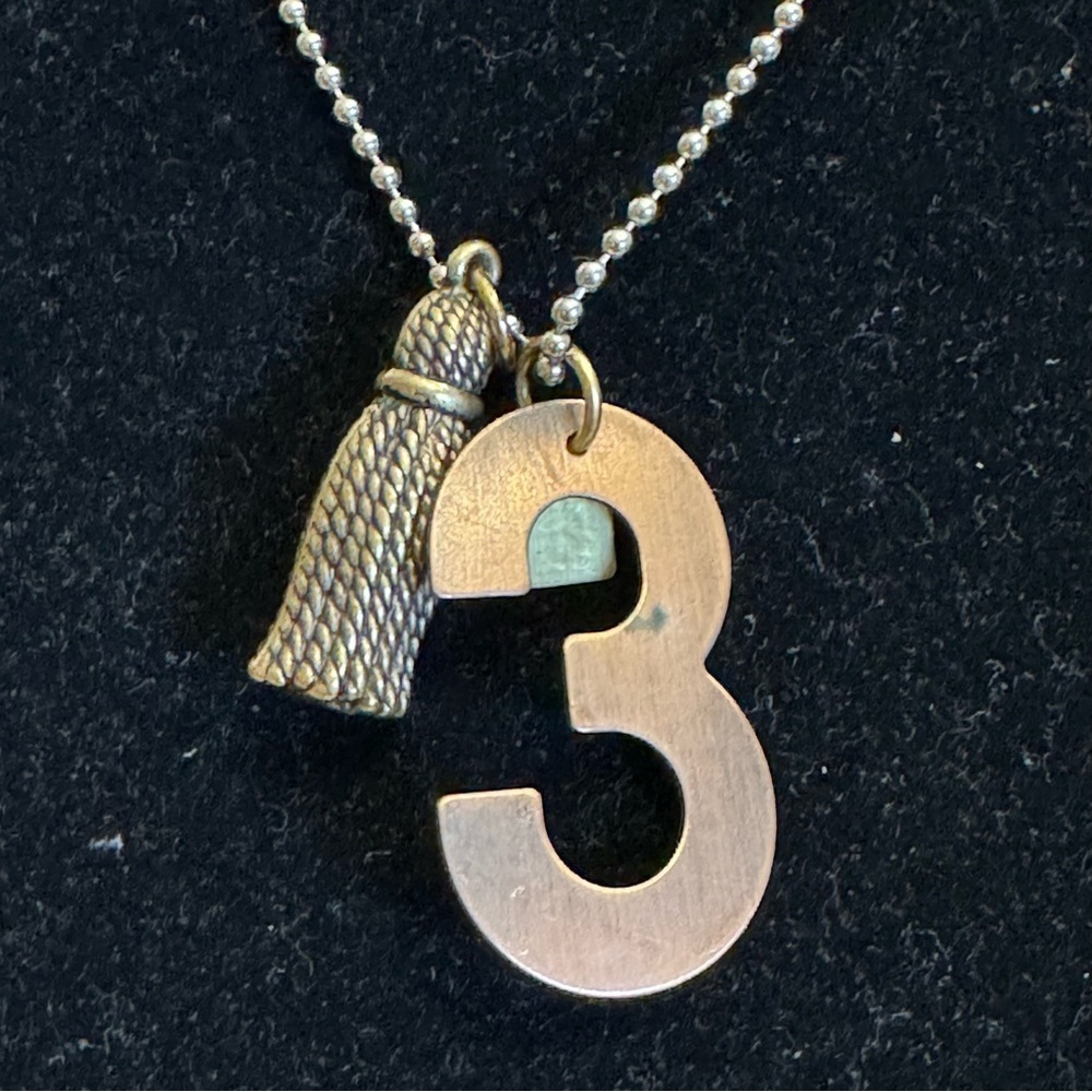 John Wind Silver and Bronze Tone Number "3" Metal Tassel Necklace Stylish NEW